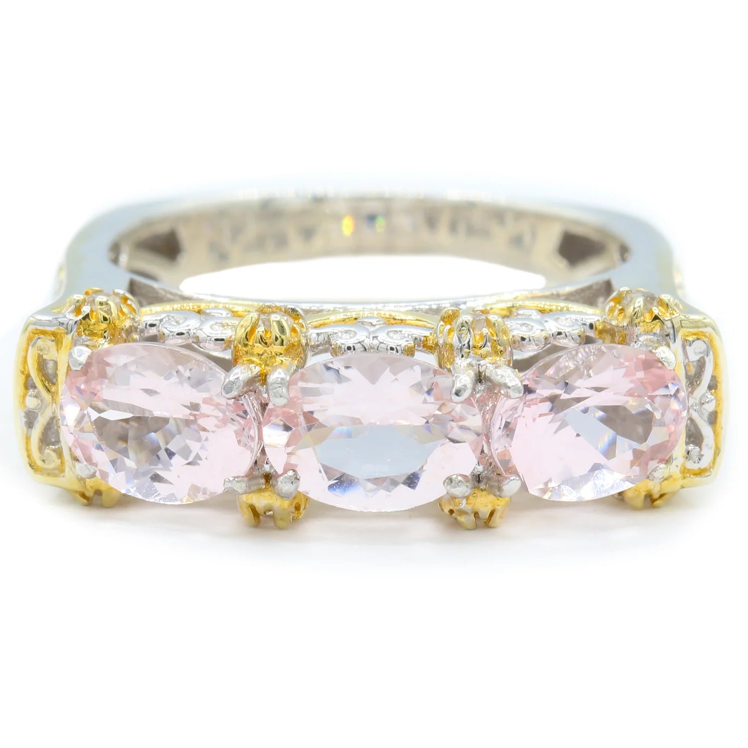 Gems en Vogue 2.49ctw Morganite and White Zircon Three Stone Ring