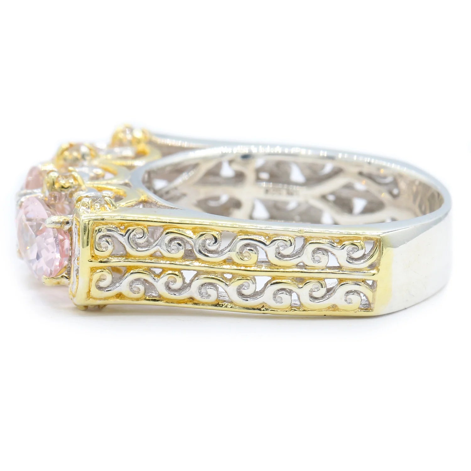 Gems en Vogue 2.49ctw Morganite and White Zircon Three Stone Ring