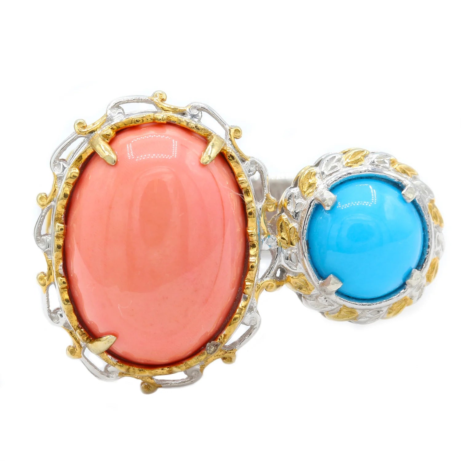 Gems en Vogue Salmon Coral and Sleeping Beauty Turquoise Ring