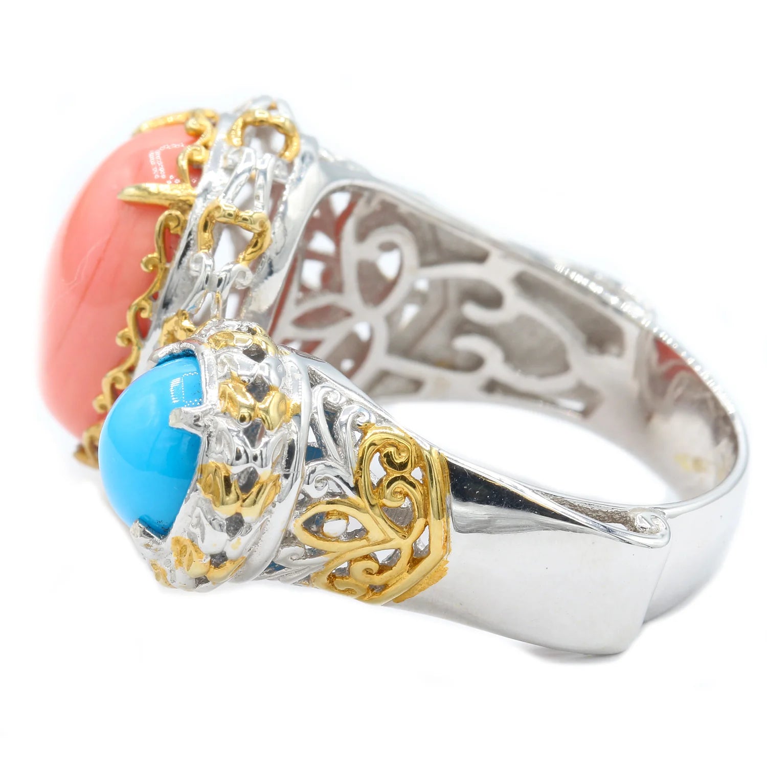 Gems en Vogue Salmon Coral and Sleeping Beauty Turquoise Ring