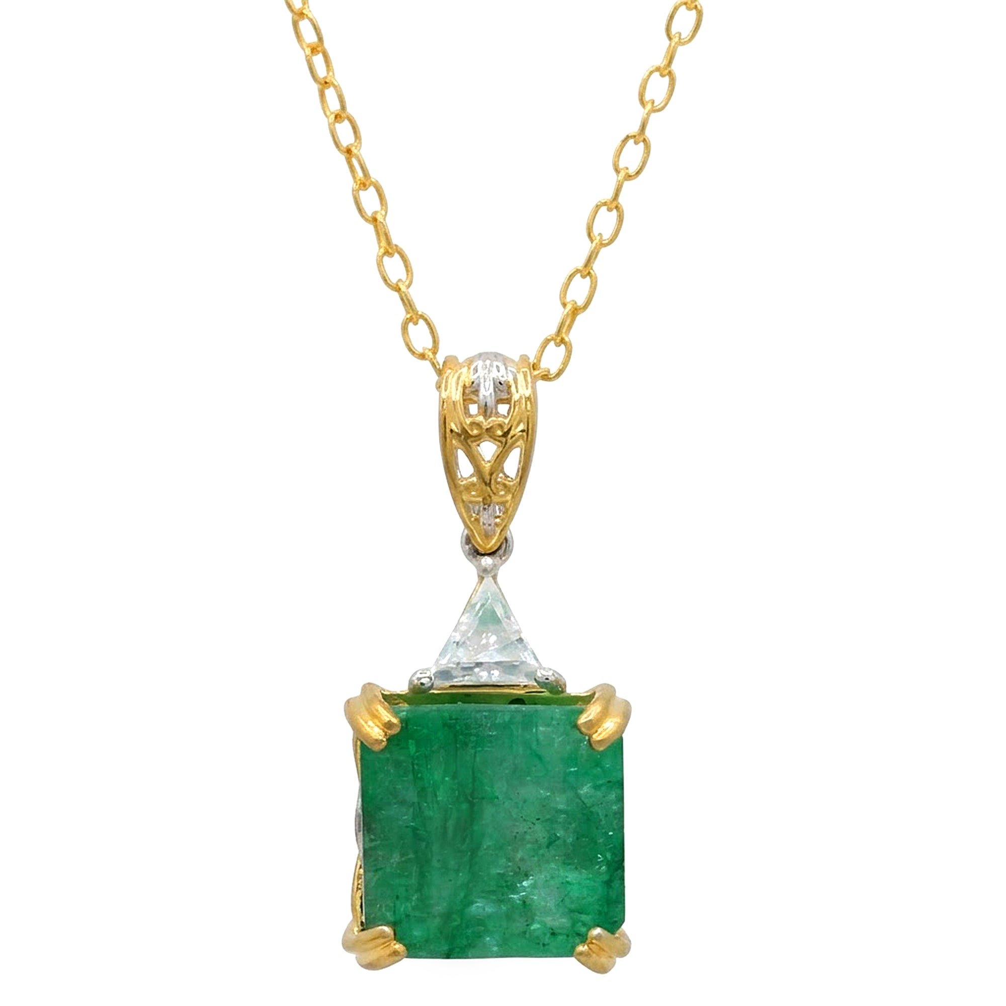 Gems en Vogue 24K Palladium Silver 11.40ctw Octagon Zambian Emerald & White Zircon Pendant