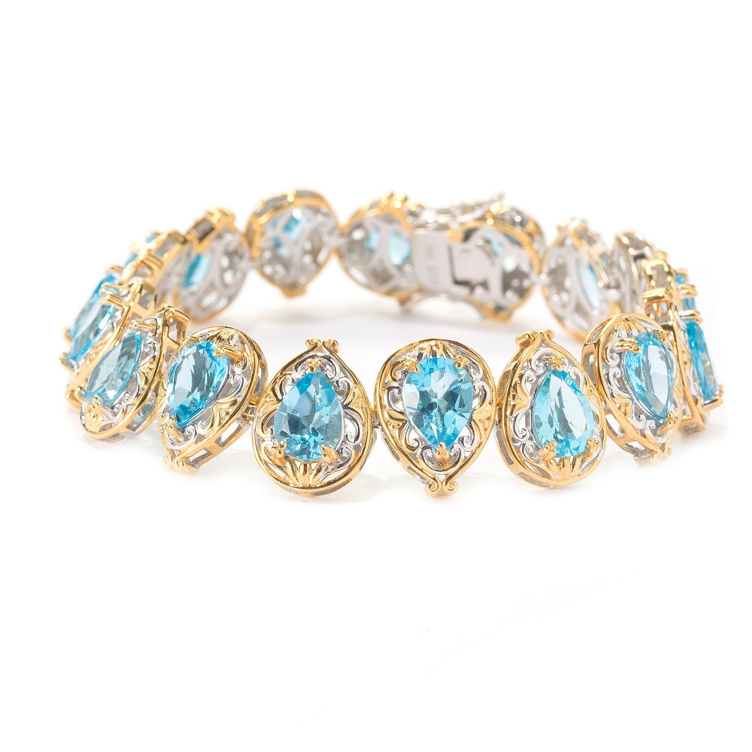 Gems en Vogue 18.08ctw Pear Shaped Swiss Blue Topaz Tennis Bracelet