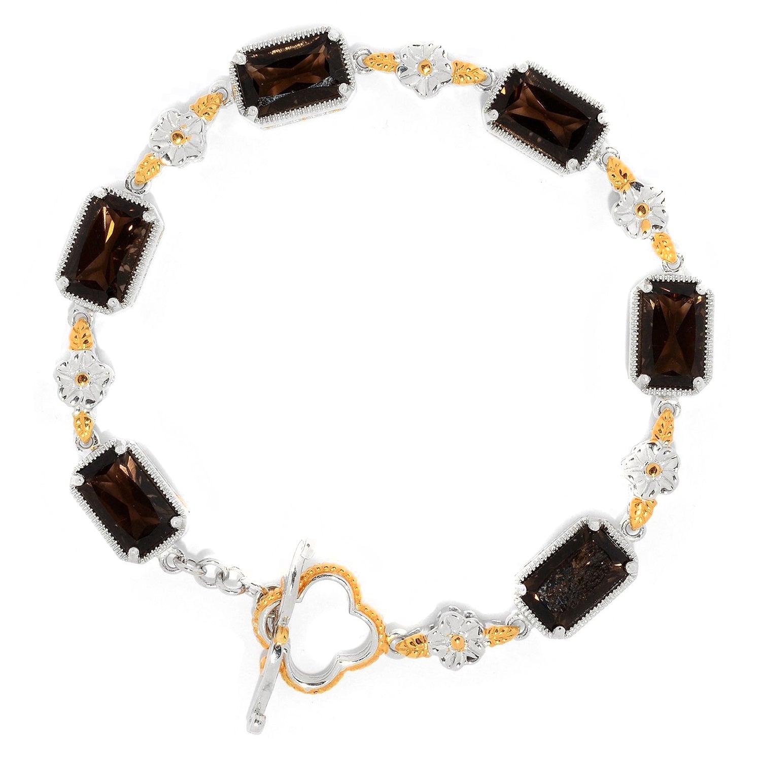 Gems en Vogue Smoky Quartz Sculpted Flower Toggle Bracelet