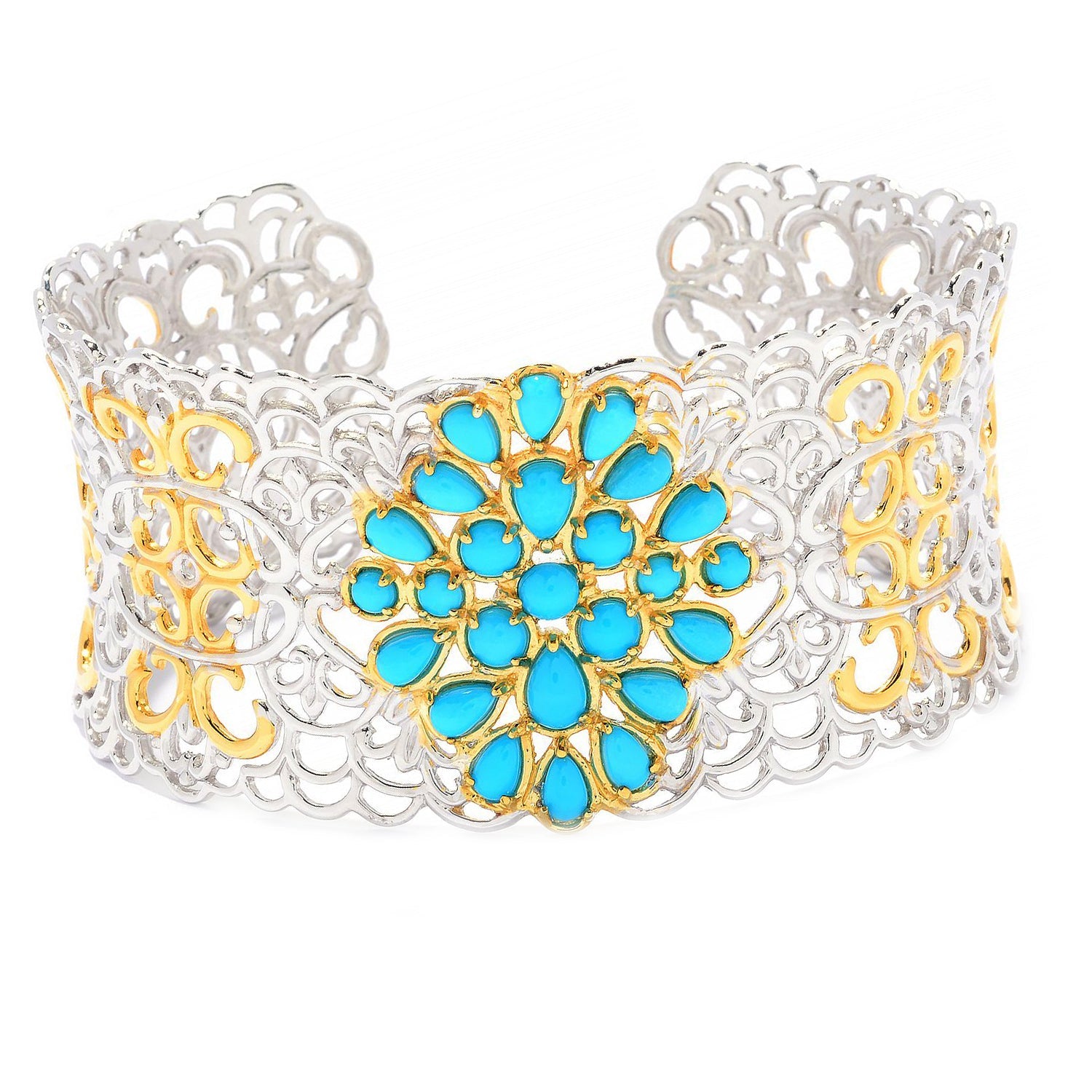 Gems en Vogue Multi Shape Sleeping Beauty Turquoise Cuff Bracelet