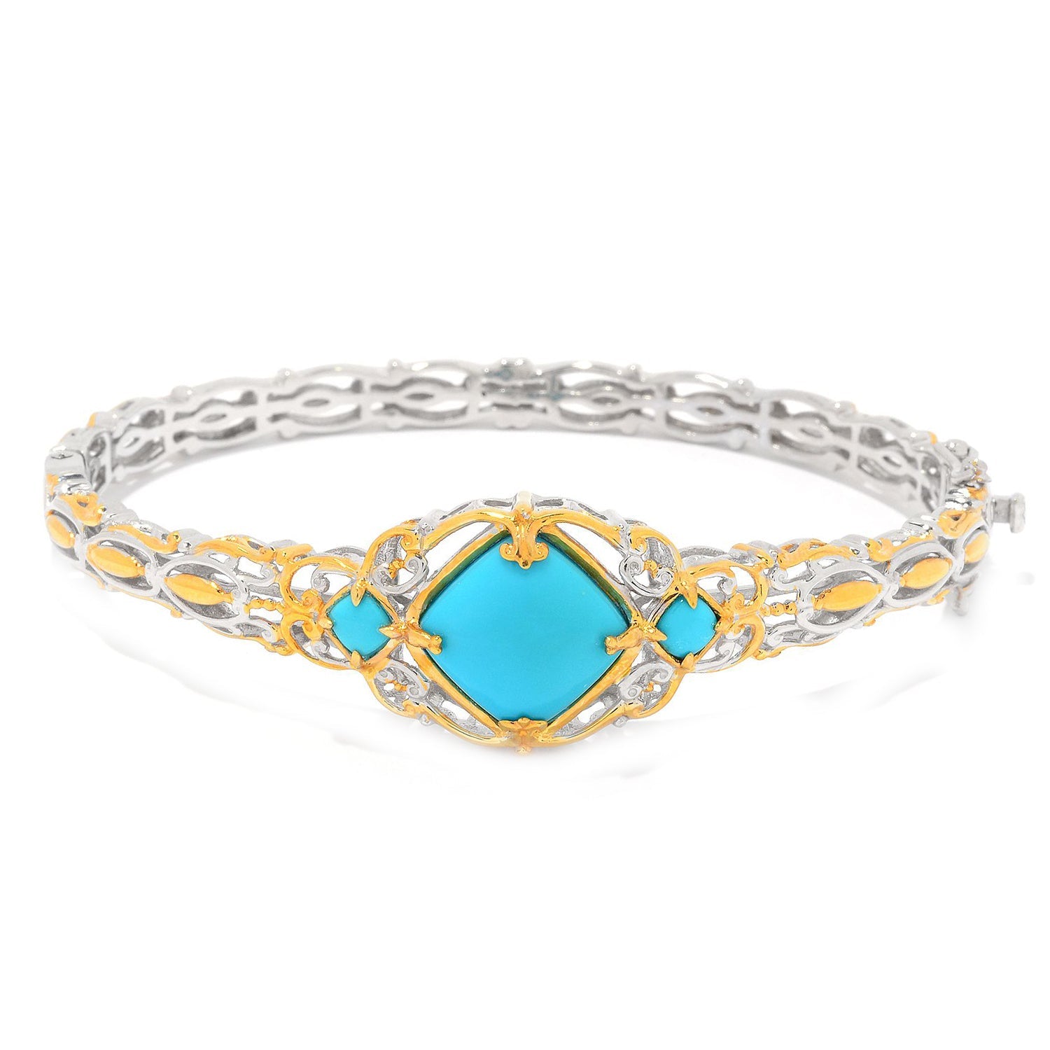 Gems en Vogue Sleeping Beauty Turquoise Three-Stone Bangle Bracelet