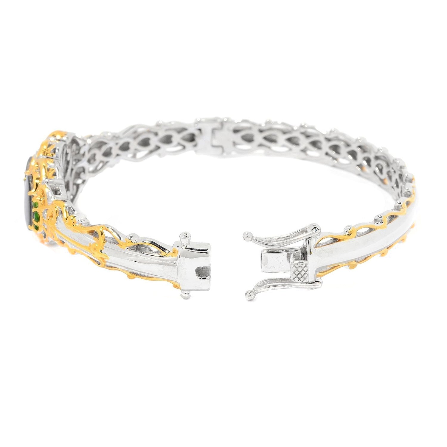 Gems en Vogue Ammolite Triplet & Chrome Diopside Hinged Bangle Bracelet