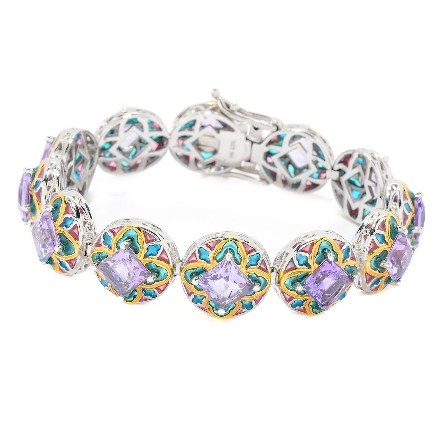 Gems en Vogue 12.96ctw Pink Amethyst & Enamel Line Bracelet