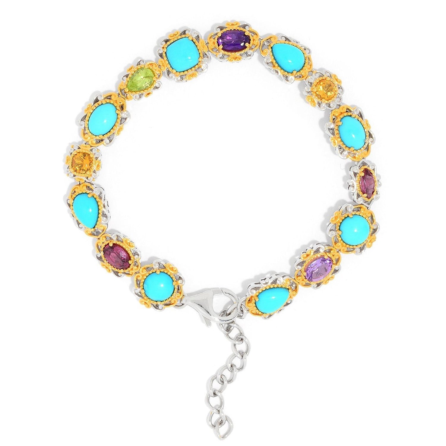 Gems en Vogue Sleeping Beauty Turquoise & Multi Gemstone Line Bracelet