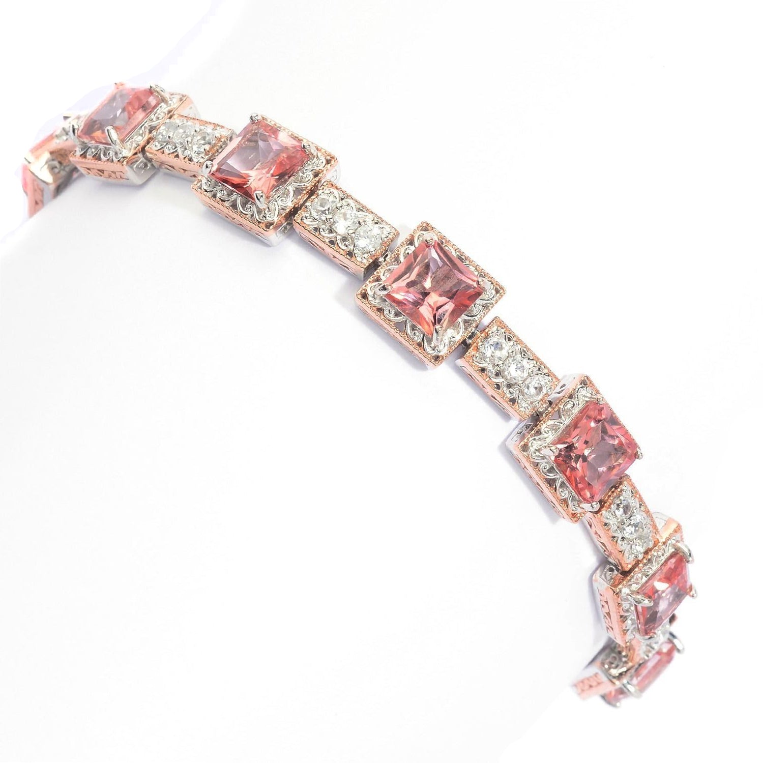 Gems en Vogue Choice of Length Morganite Color Topaz & White Zircon Line Bracelet