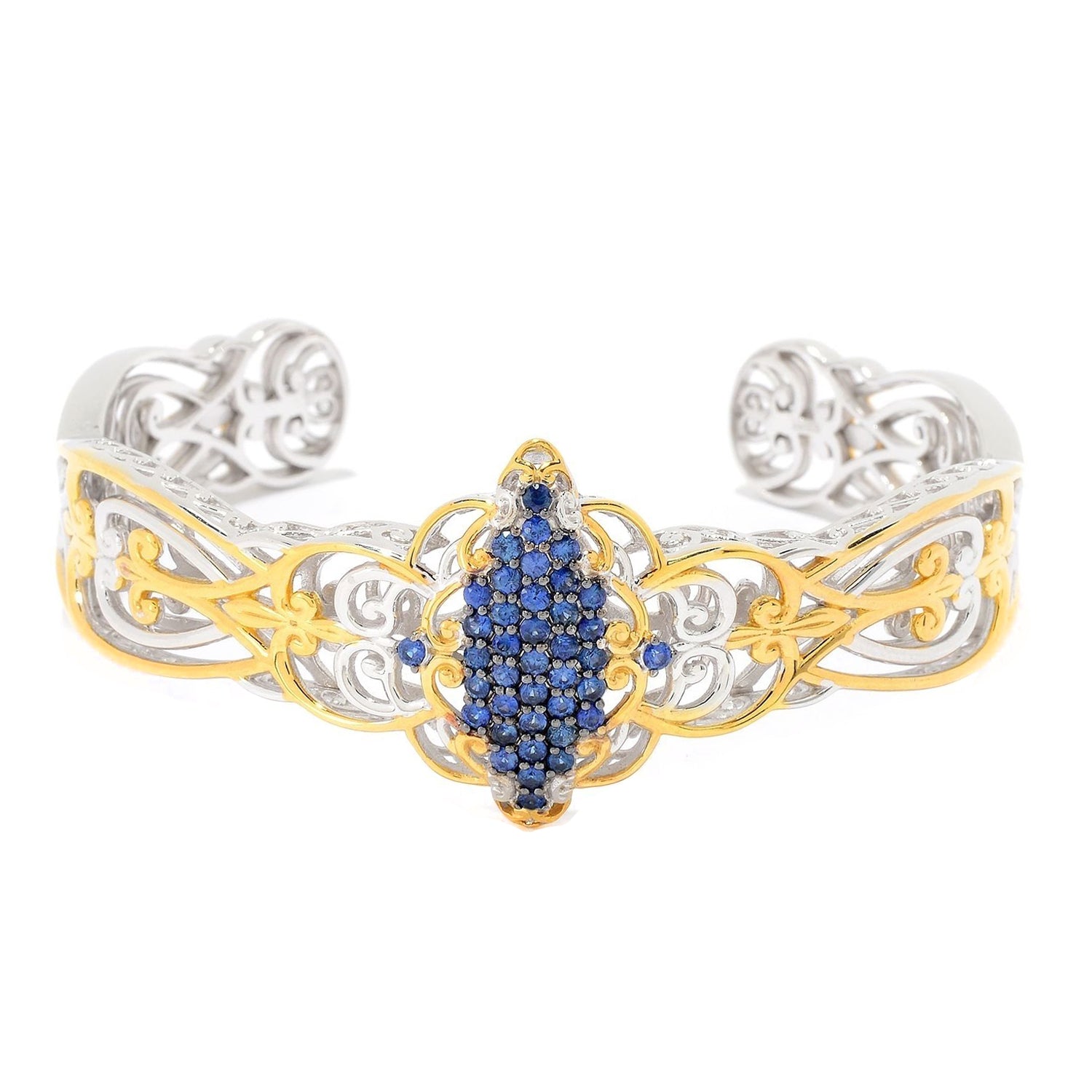 Gems en Vogue 1.17ctw Nigerian Mabira Blue Sapphire Cluster Cuff Bracelet