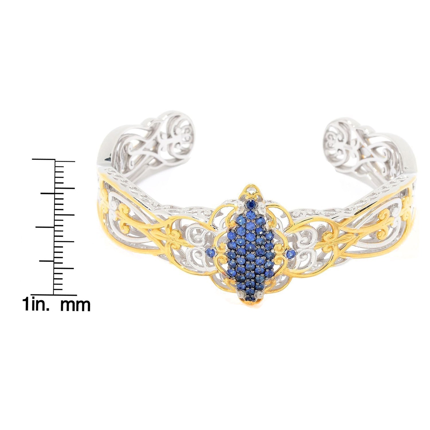Gems en Vogue 1.17ctw Nigerian Mabira Blue Sapphire Cluster Cuff Bracelet