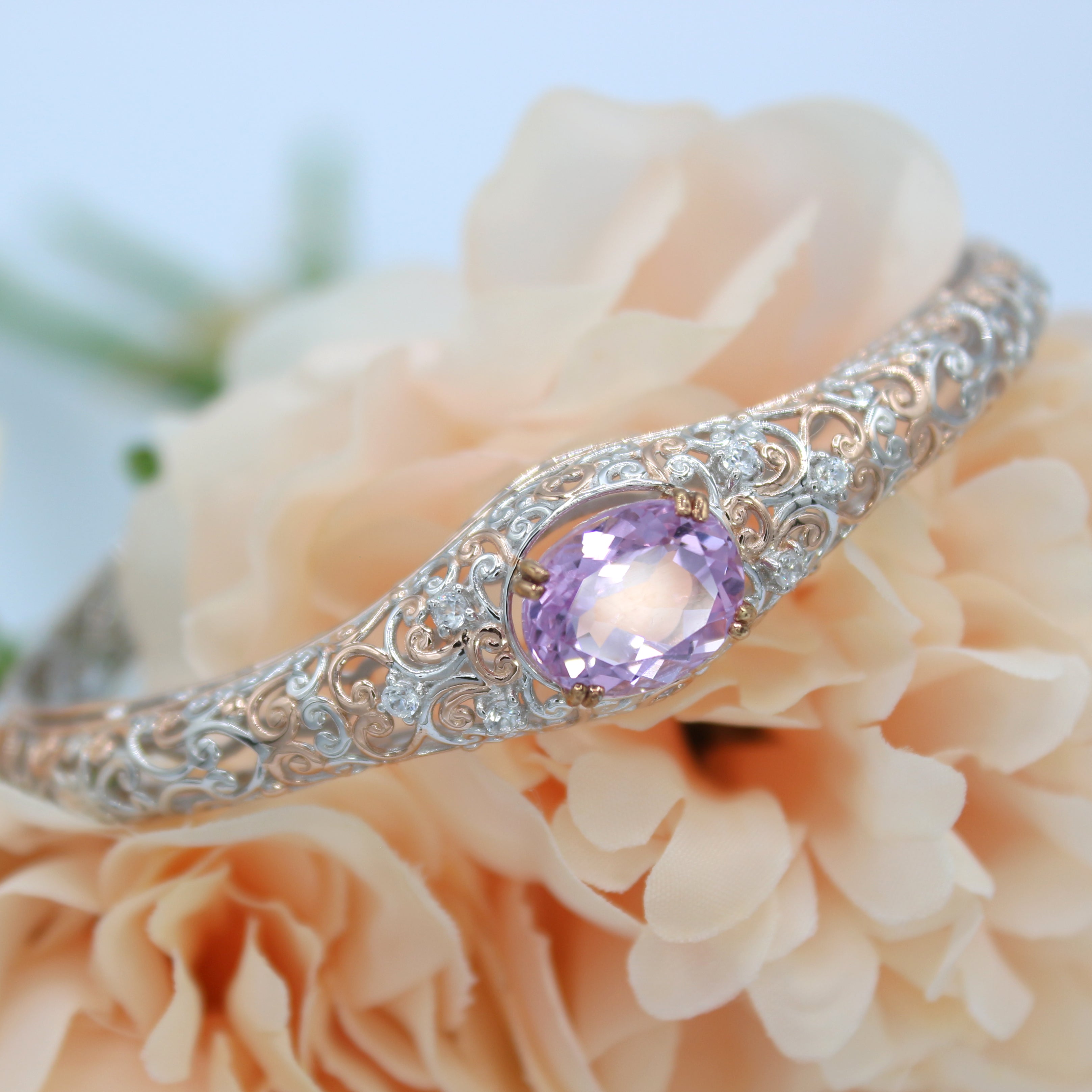 Gems en Vogue 7.26ctw Kunzite & White Zircon Cuff Bracelet