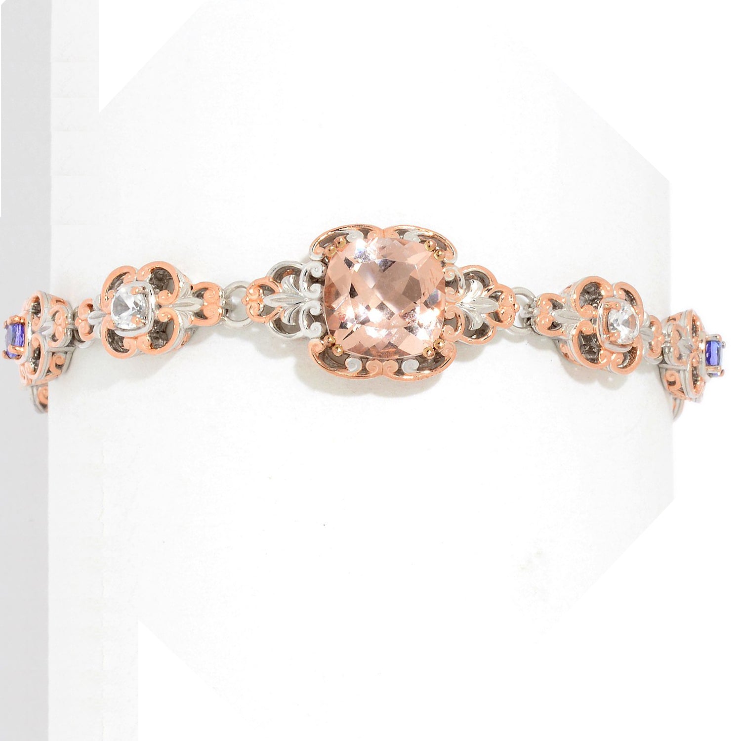Gems en Vogue 7.08ctw Morganite White Zircon & Tanzanite Bracelet
