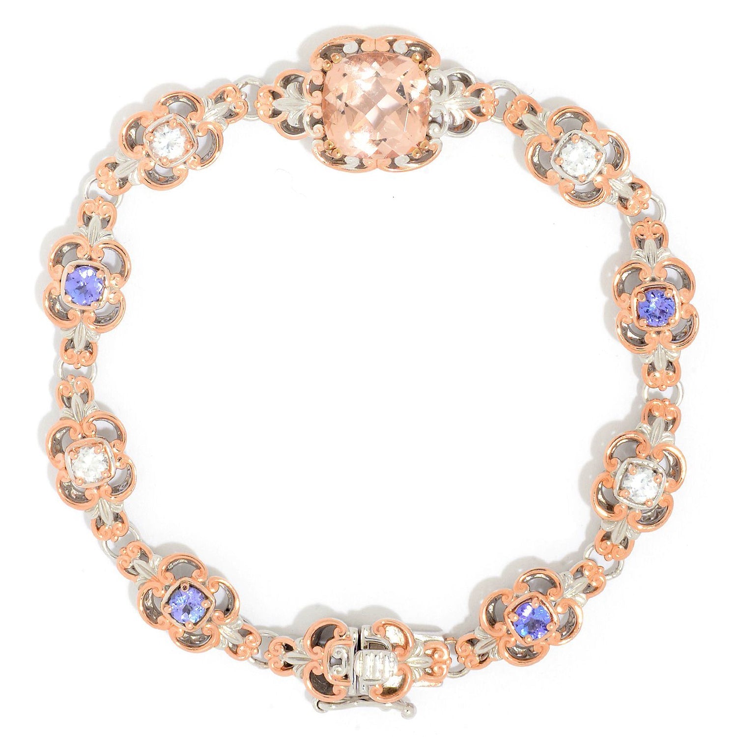 Gems en Vogue 7.08ctw Morganite White Zircon & Tanzanite Bracelet