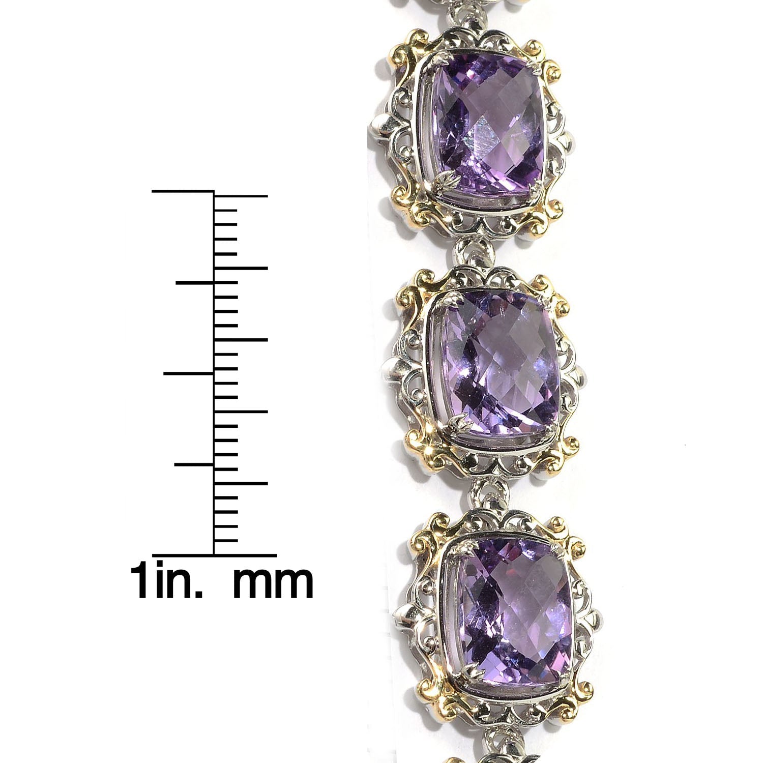 Gems en Vogue 22.24ctw Brazilian Amethyst Scrollwork Halo Link Bracelet