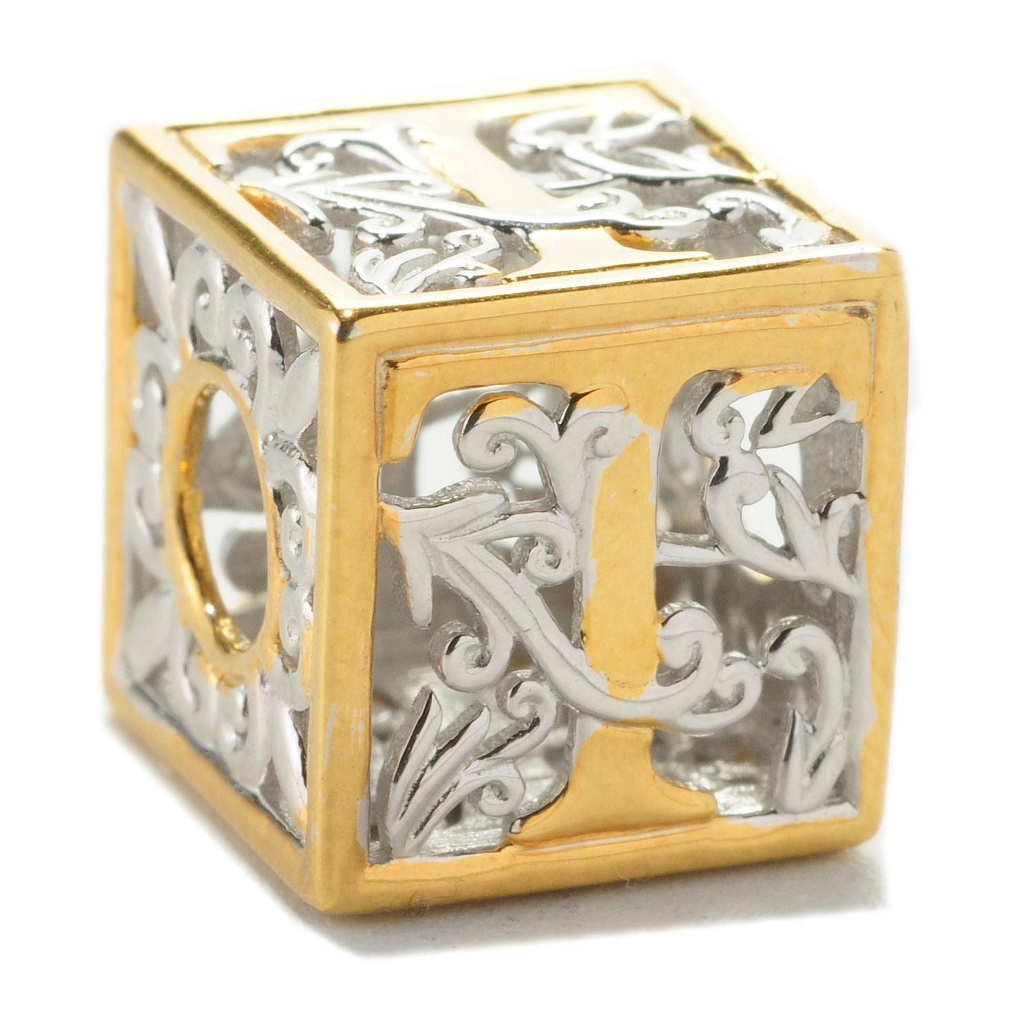 Gems en Vogue Two-tone Cube Initial Slide-on Charm