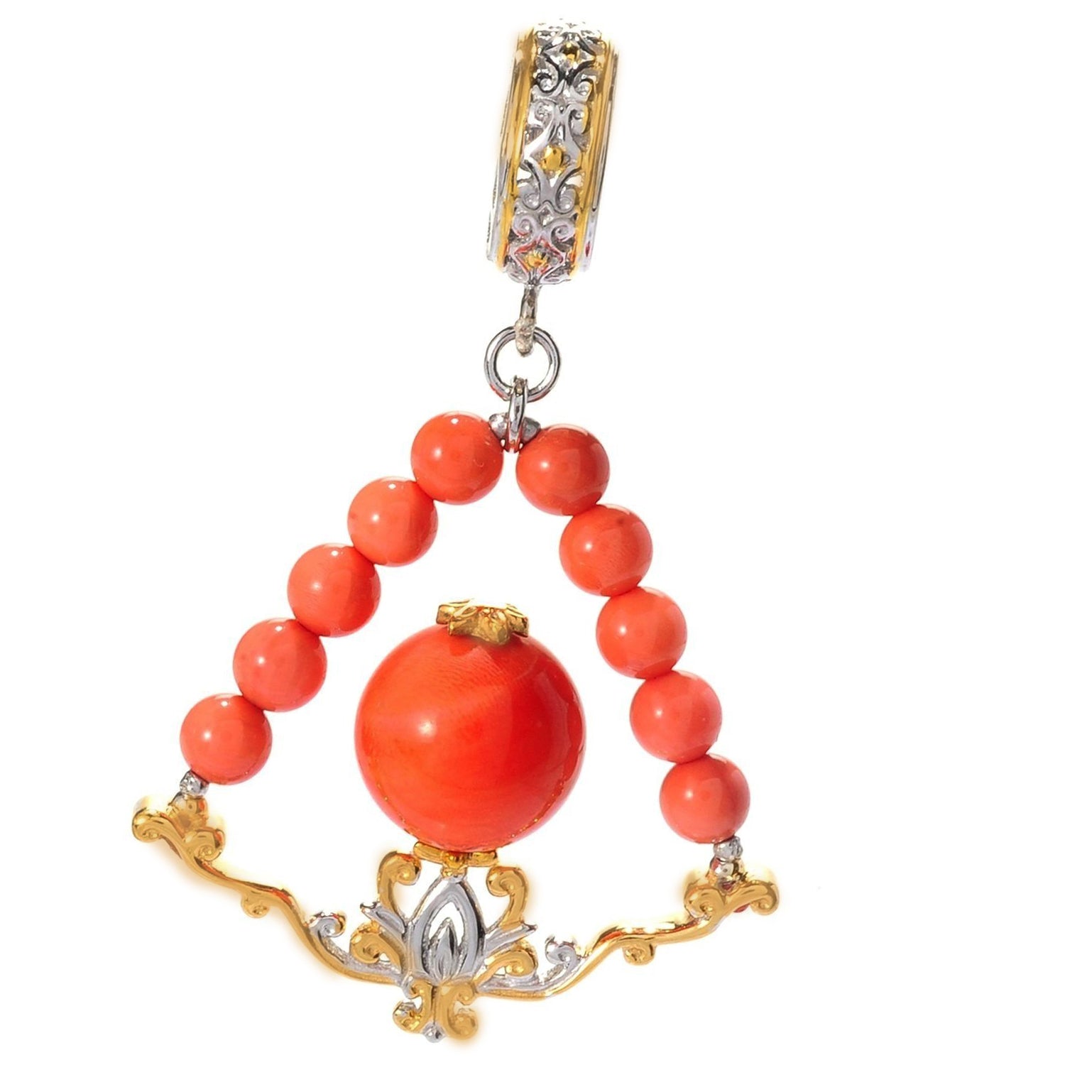 Gems en Vogue Salmon Bamboo Coral Beaded Frame Drop Charm