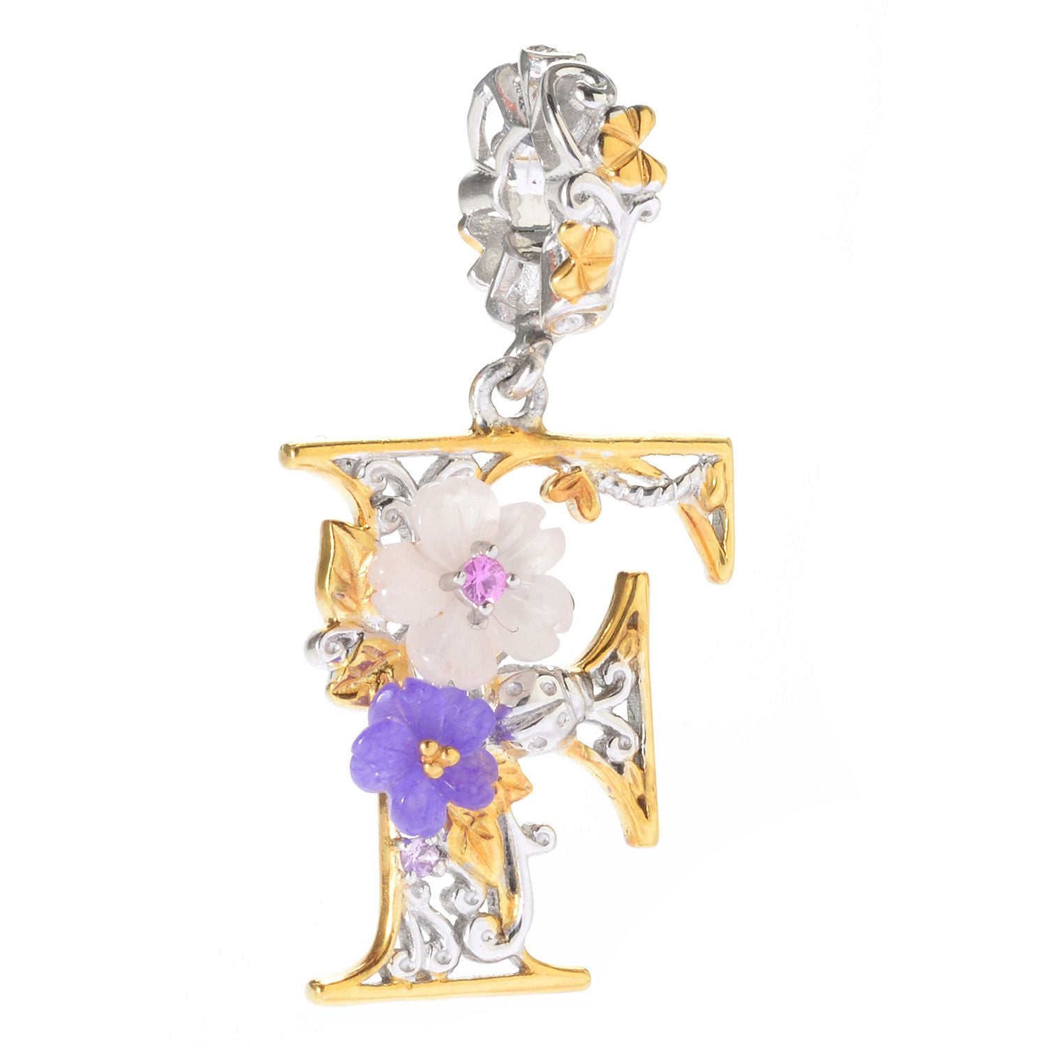 Gems en Vogue Choice of Initial Amethyst Carnelian & Sapphire Flower Charm