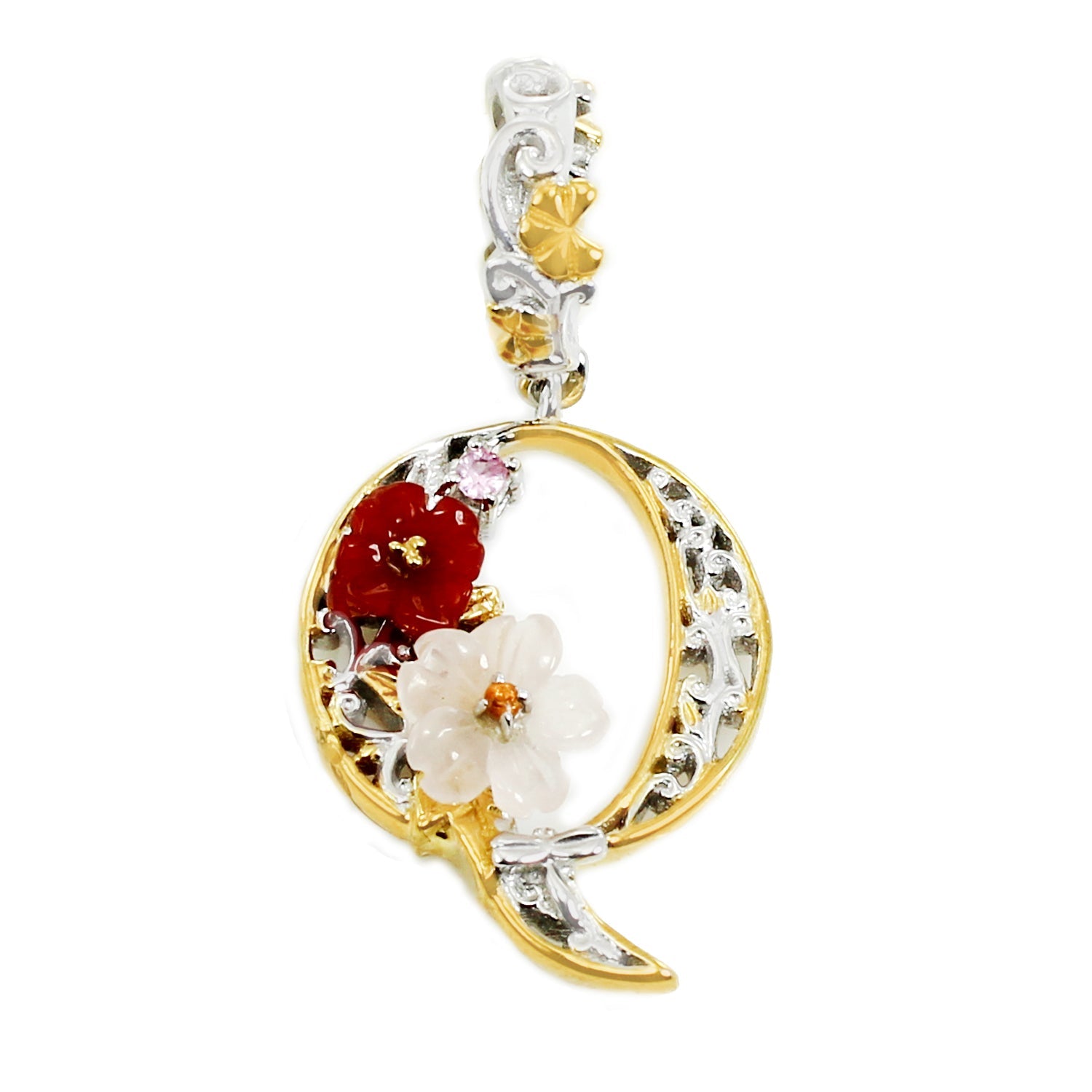 Gems en Vogue Choice of Initial Amethyst Carnelian & Sapphire Flower Charm