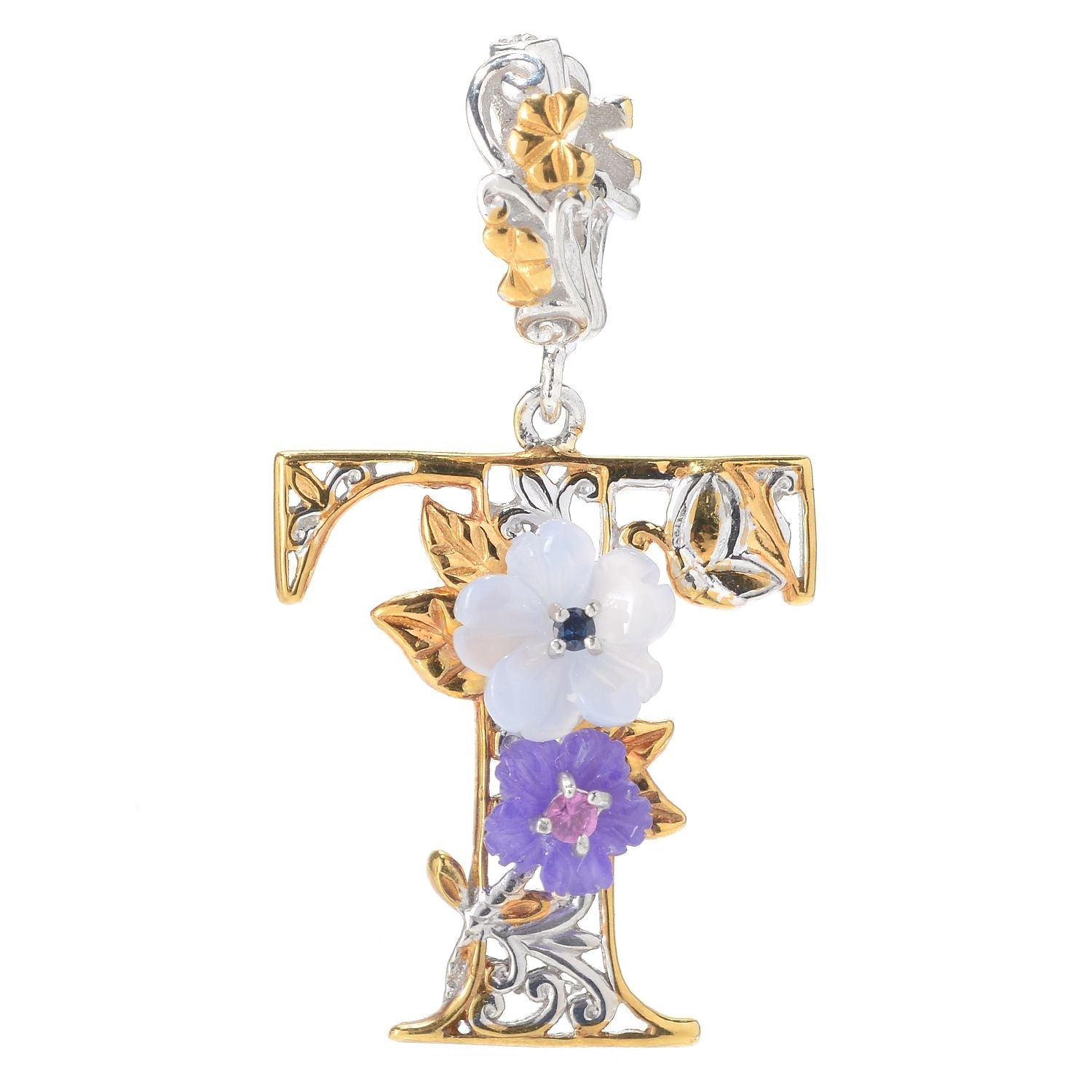 Gems en Vogue Choice of Initial Amethyst Carnelian & Sapphire Flower Charm