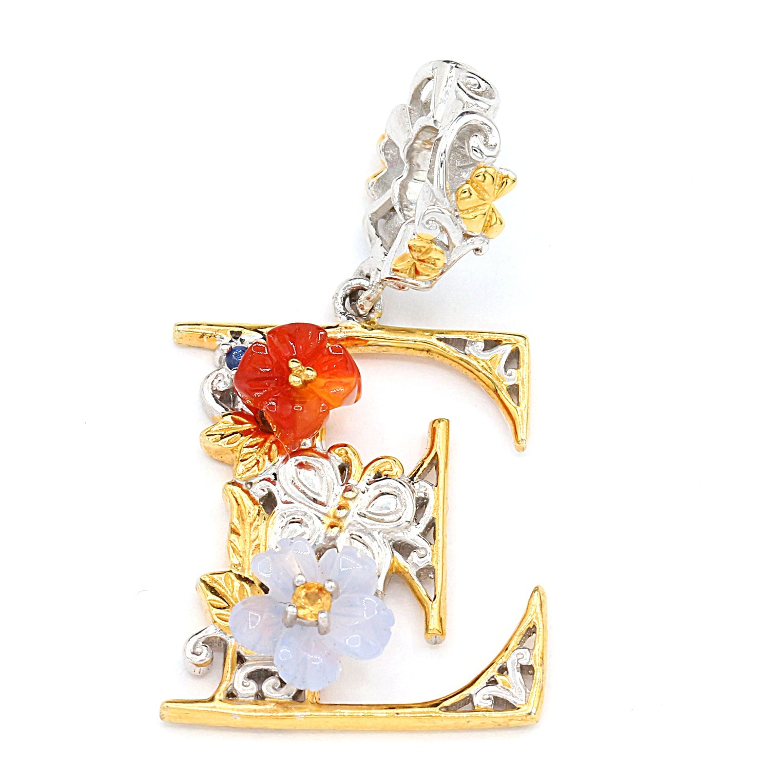 Gems en Vogue Choice of Initial Amethyst Carnelian & Sapphire Flower Charm