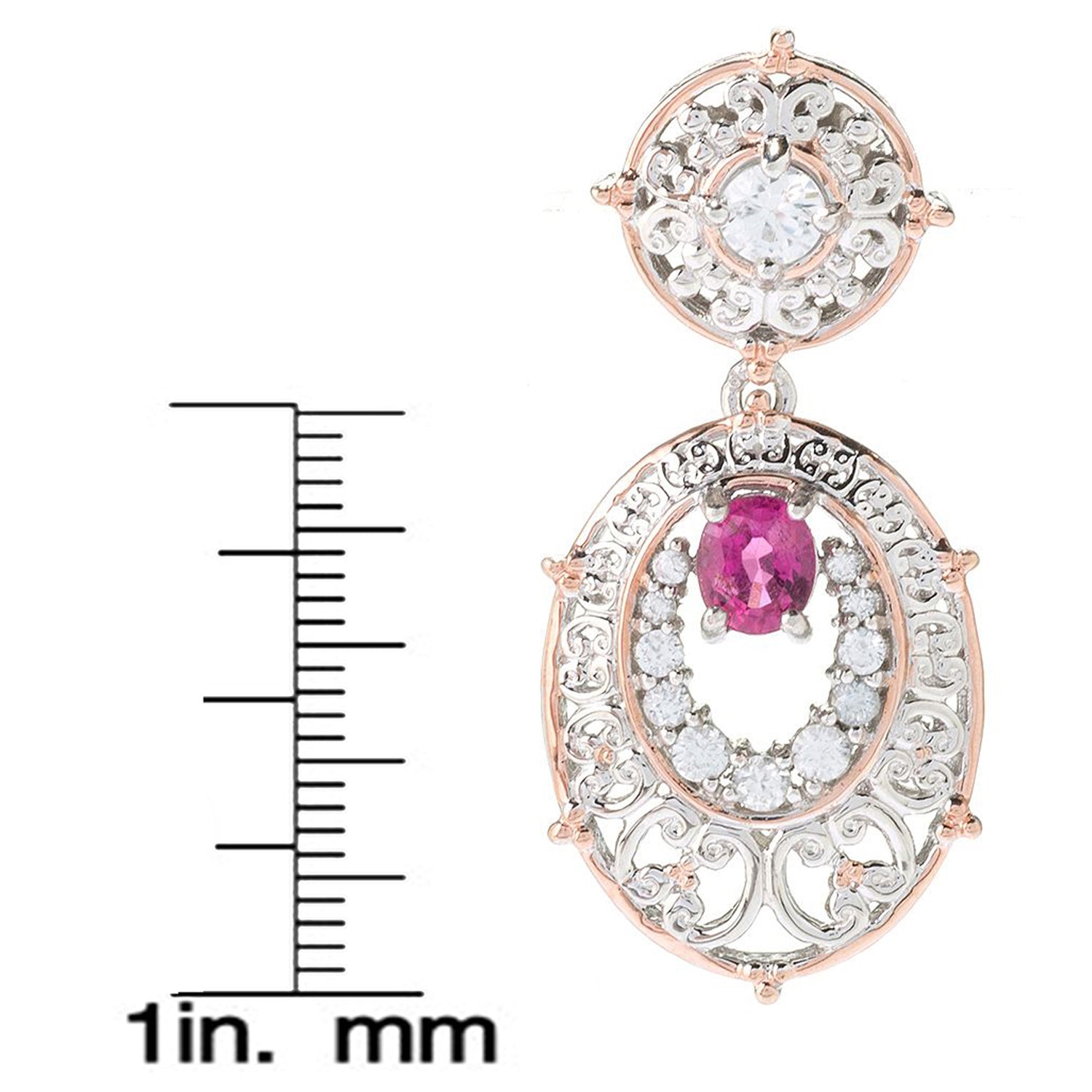 Gems en Vogue 3.20ctw Rubellite & White Zircon Drop Earrings