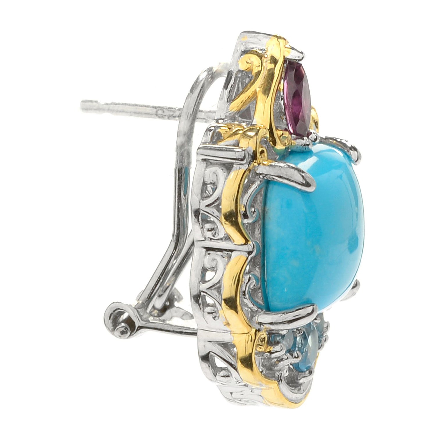 Gems en Vogue Sleeping Beauty Turquoise & Gemstone Earrings with Omega Backs