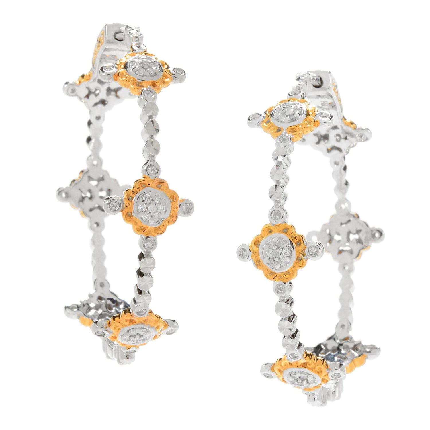 Gems en Vogue 0.26ctw Diamond Cluster Station Hoop Earrings