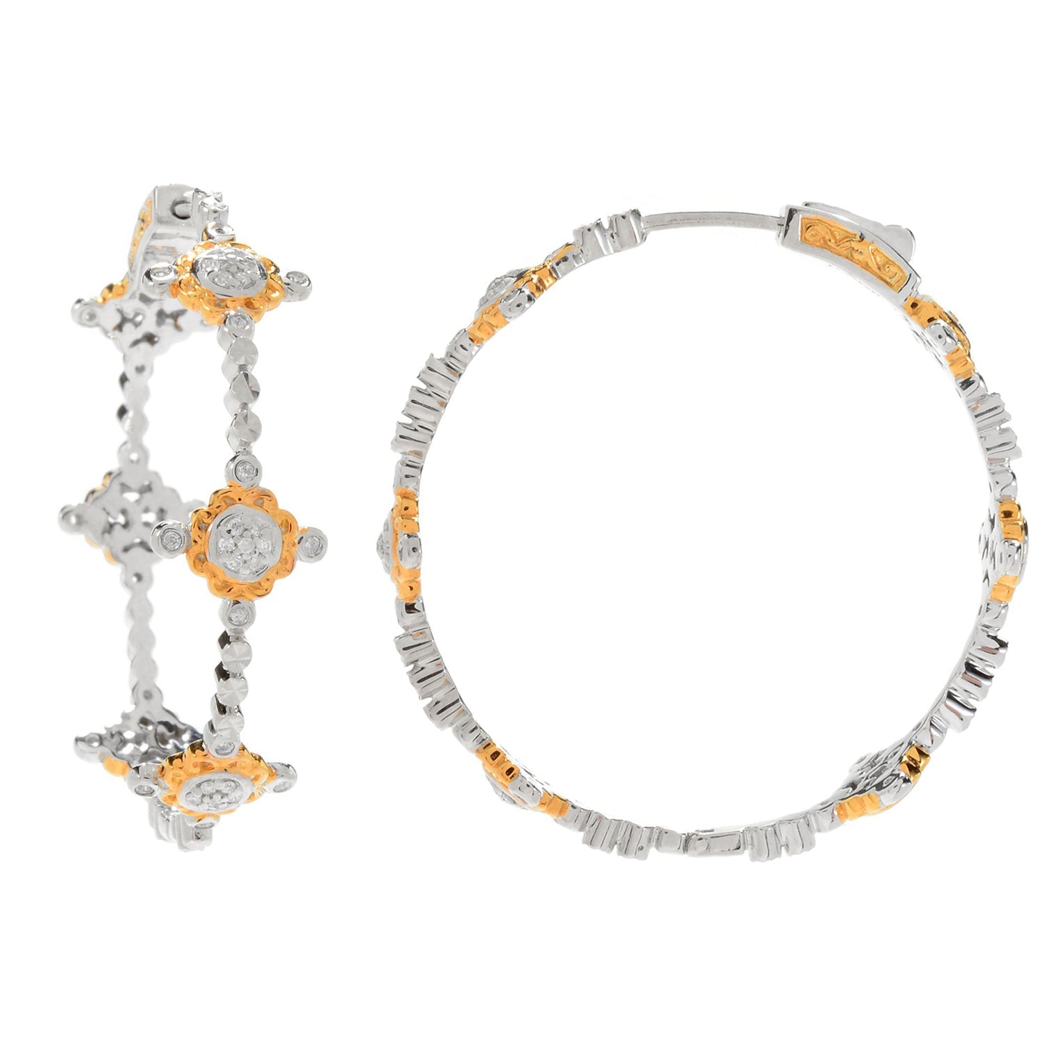 Gems en Vogue 0.26ctw Diamond Cluster Station Hoop Earrings