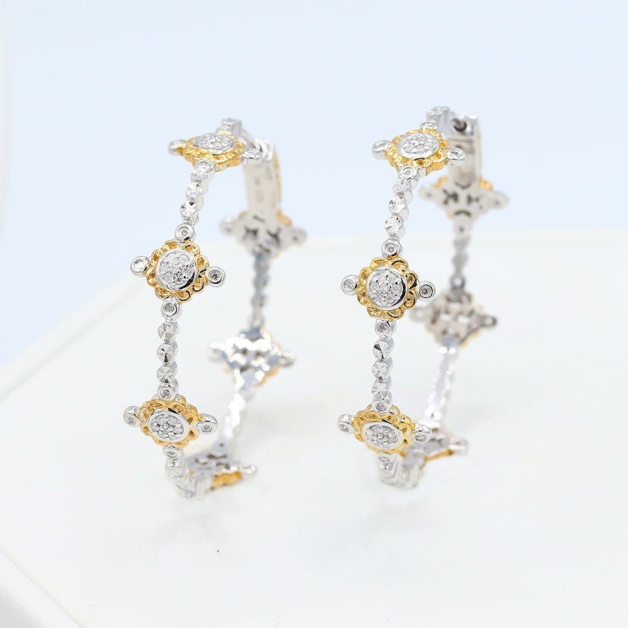 Gems en Vogue 0.26ctw Diamond Cluster Station Hoop Earrings