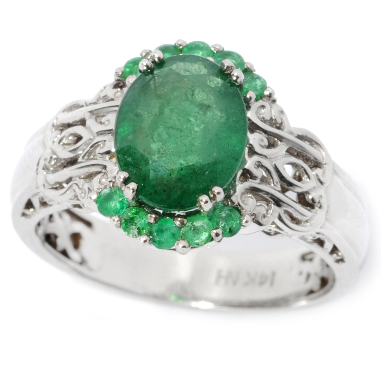 Gems en Vogue 14K White Gold 1.72ctw Grizzly Emerald Ring