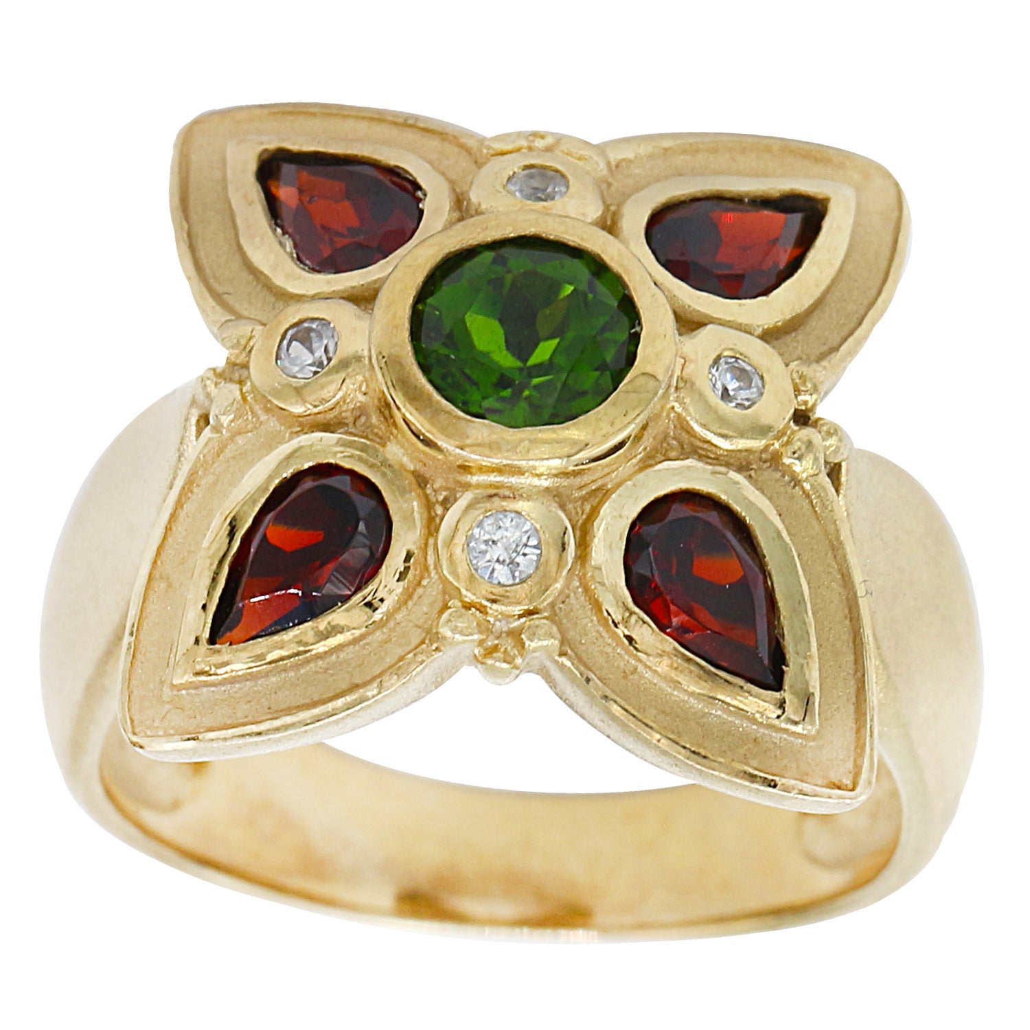 Historick Art Chrome Diopside Garnet and White Sapphire Ring
