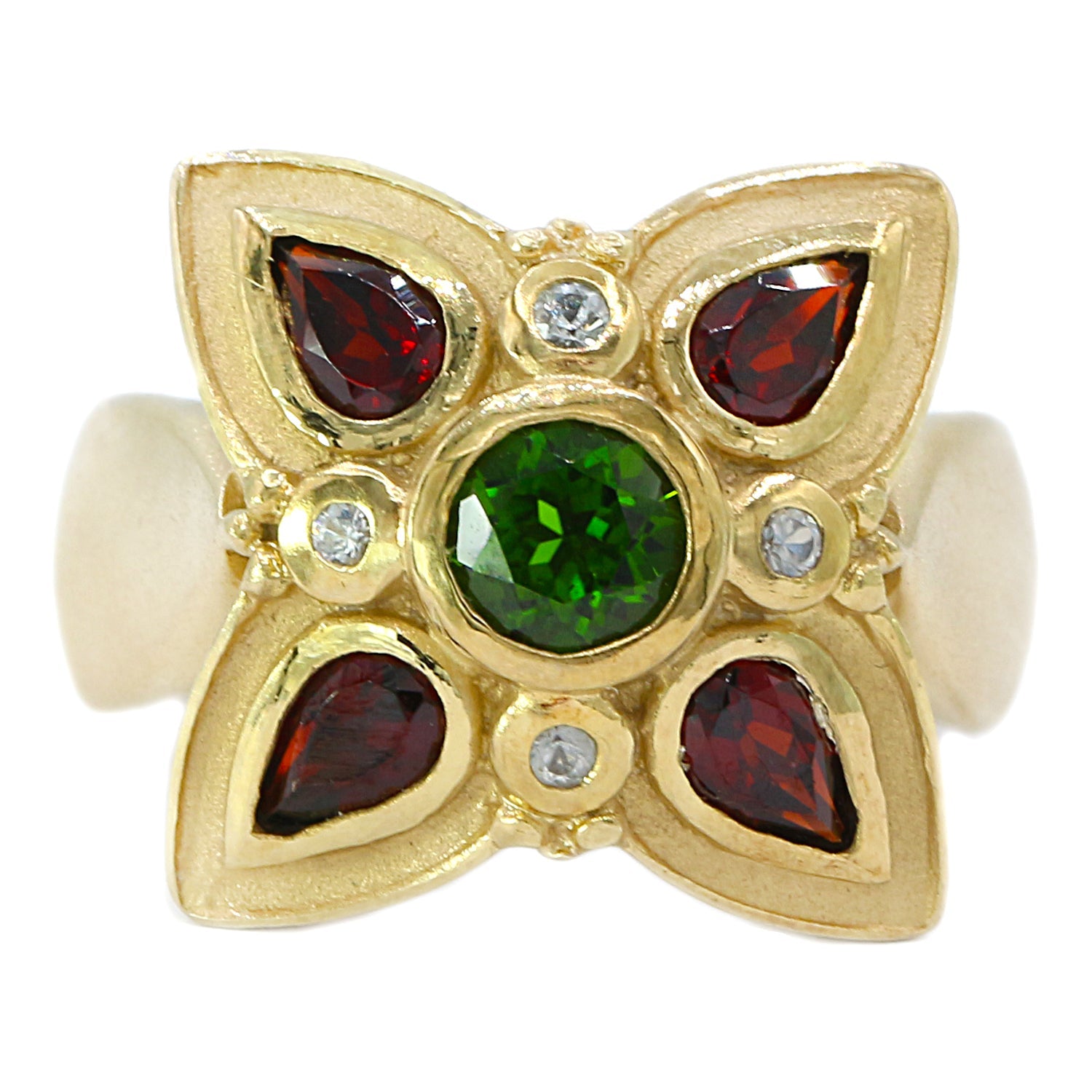 Historick Art Chrome Diopside Garnet and White Sapphire Ring