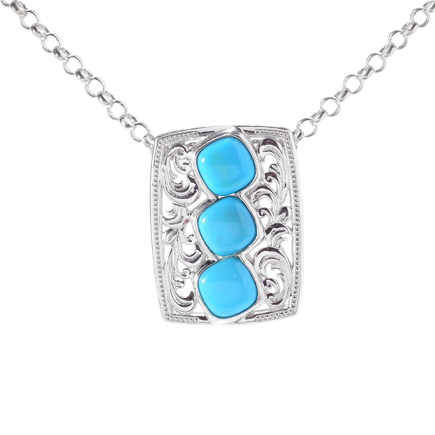 Silver Necklace with Square Turquoise Pendant