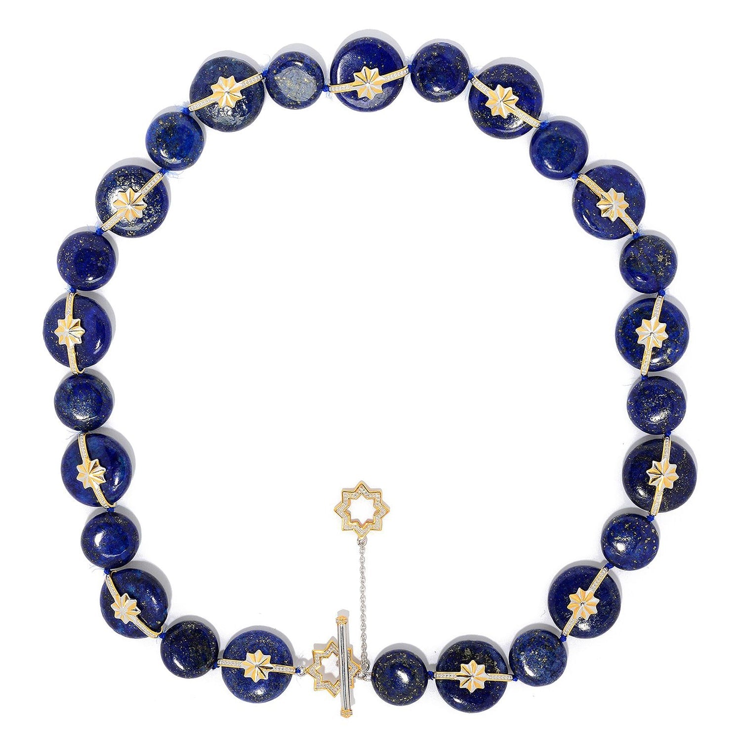 Gems en Vogue Italy Lapis Disc Bead Toggle Necklace
