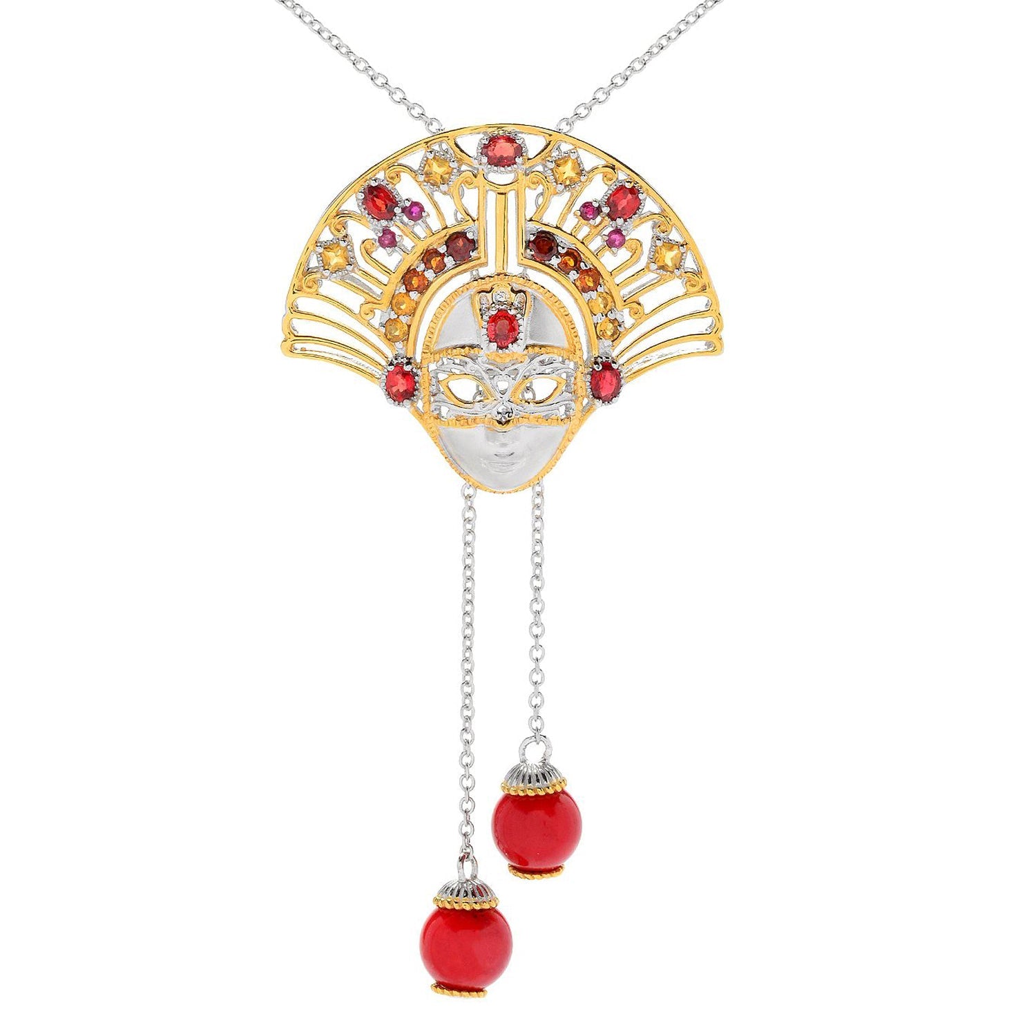 Gems en Vogue Italy Garnet Citrine & Multi Gemstone Venetian Mask Bolo Necklace