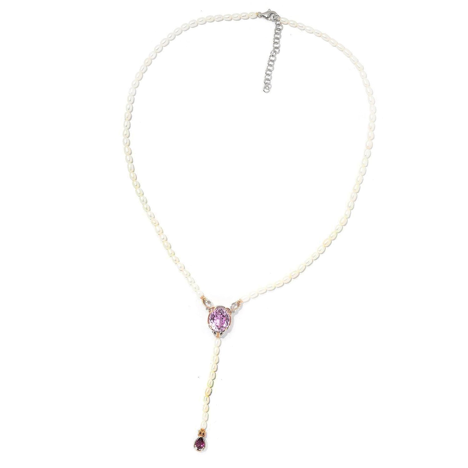 Gems en Vogue 7.17ctw Kunzite Rhodolite Garnet & Cultured Pearl Dangle Y-Necklace