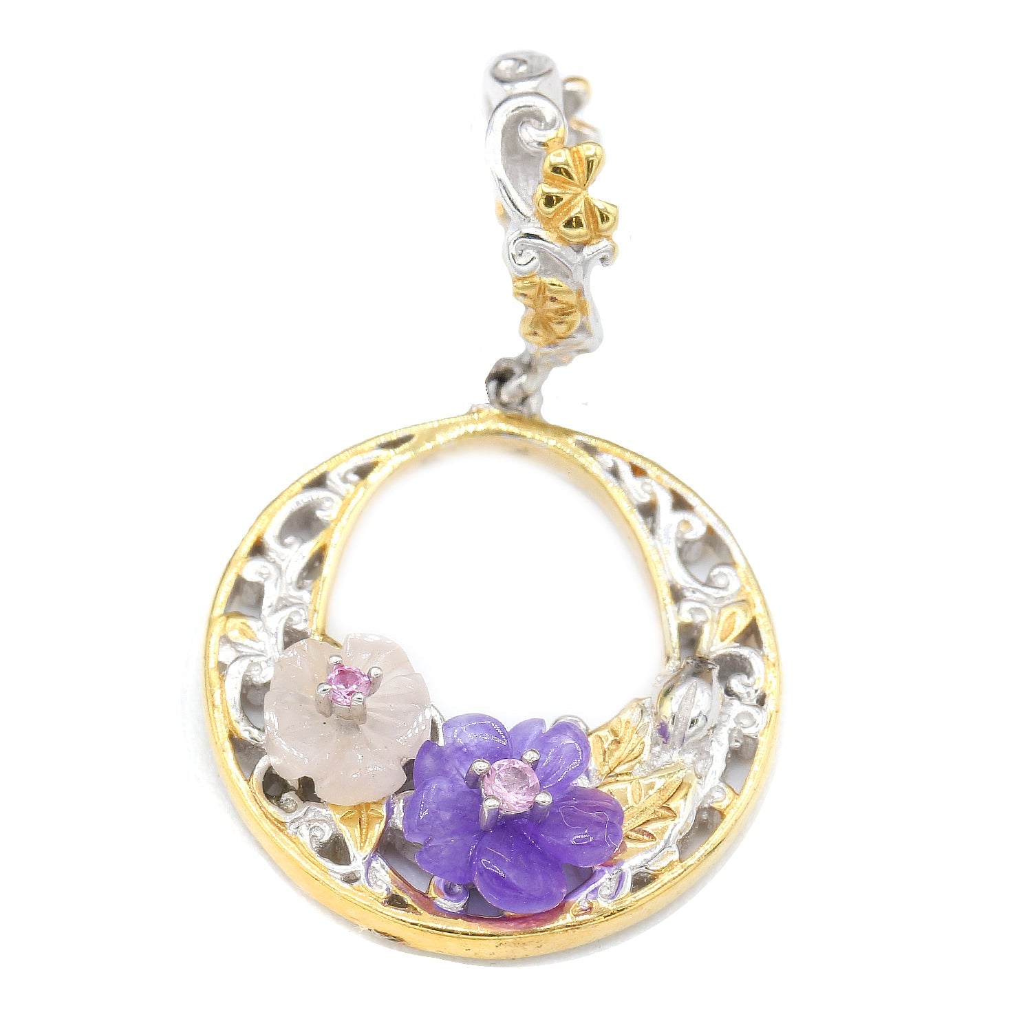 Gems en Vogue Choice of Initial Amethyst Carnelian & Sapphire Flower Charm