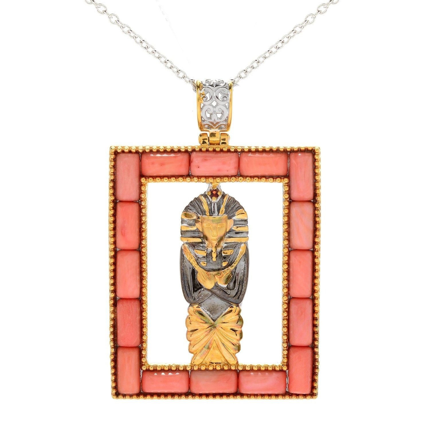 Gems en Vogue Cleopatra Salmon Coral & Garnet Egyptian Pharaoh Pendant