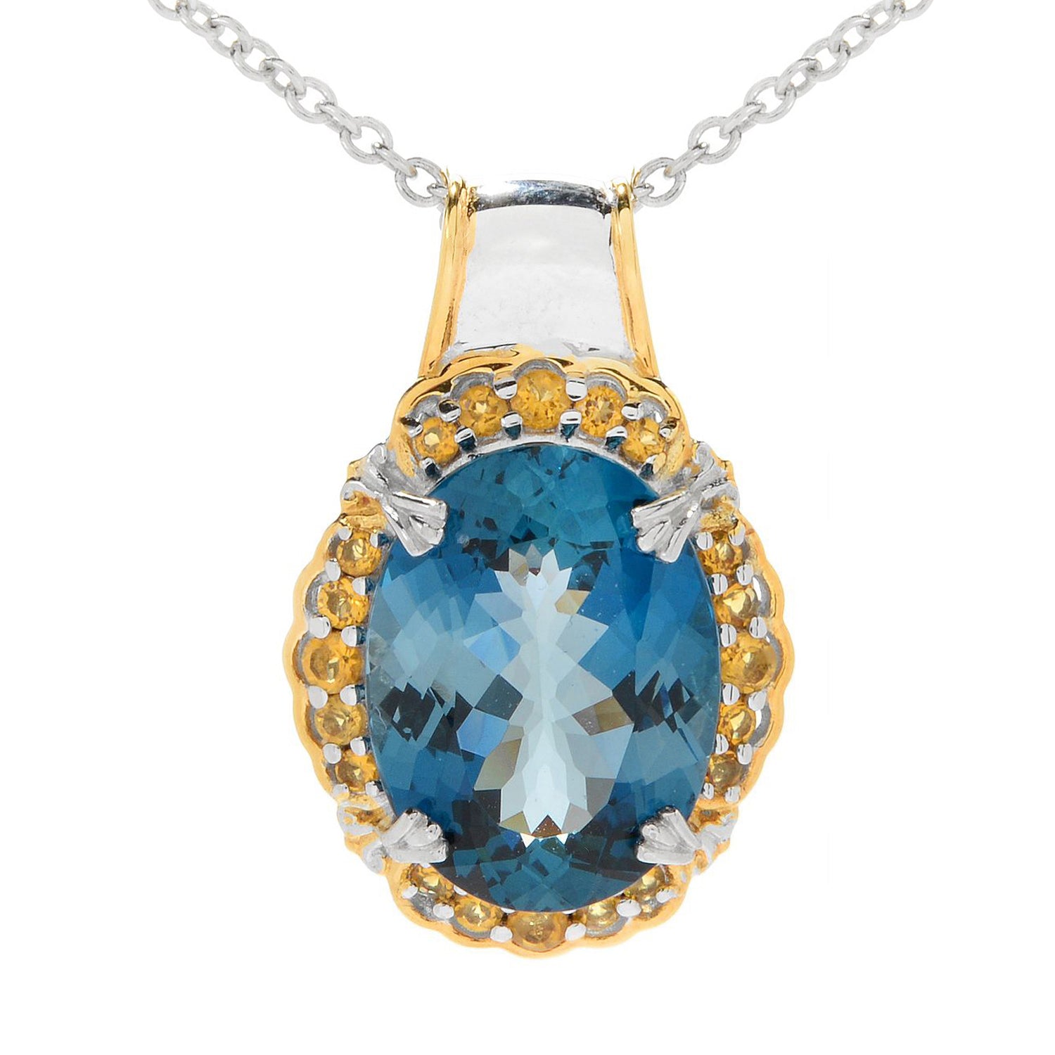 Gems en Vogue 11.26ctw Ultra-Faceted London Blue Topaz & Gemstone Halo Pendant