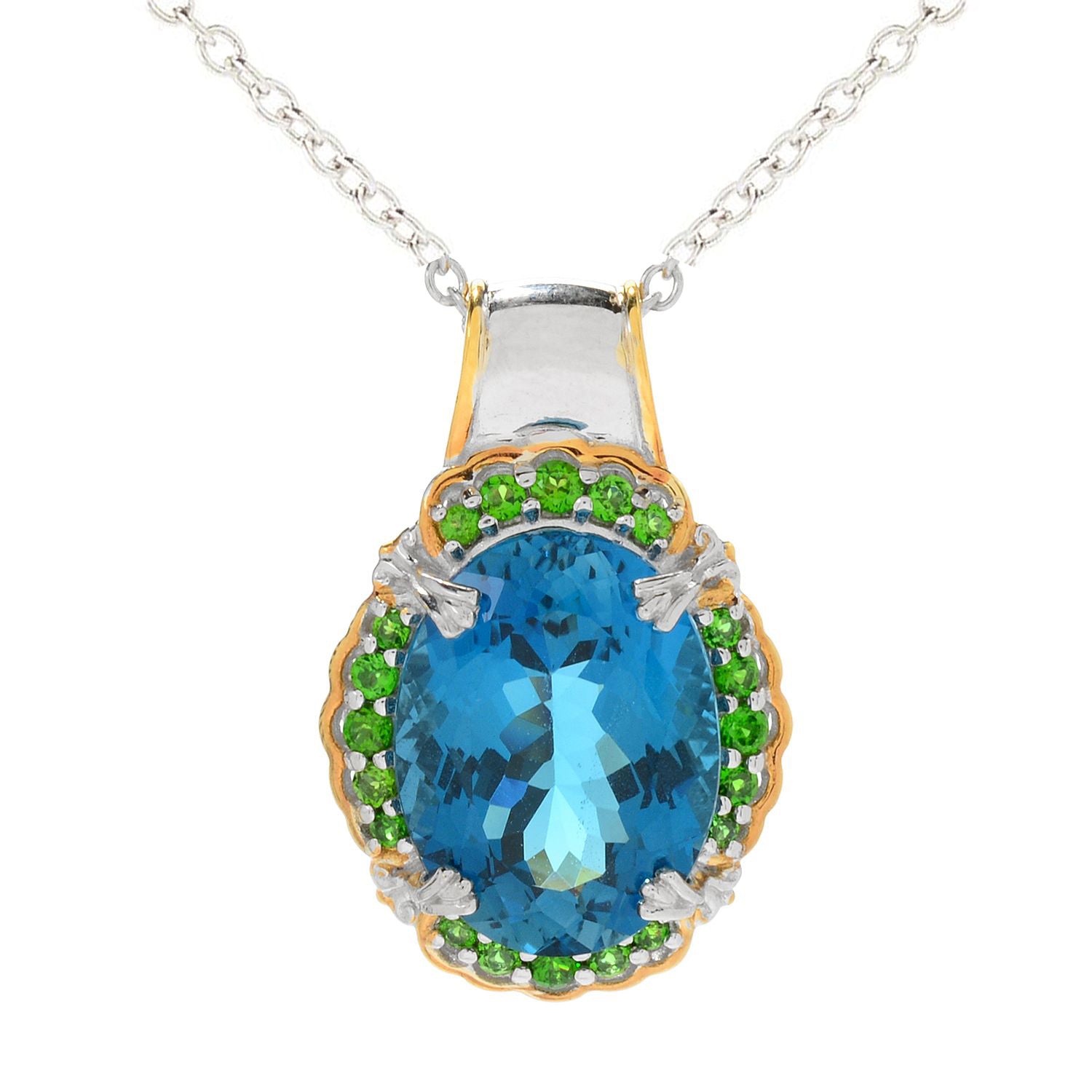 Gems en Vogue 11.26ctw Ultra-Faceted London Blue Topaz & Gemstone Halo Pendant