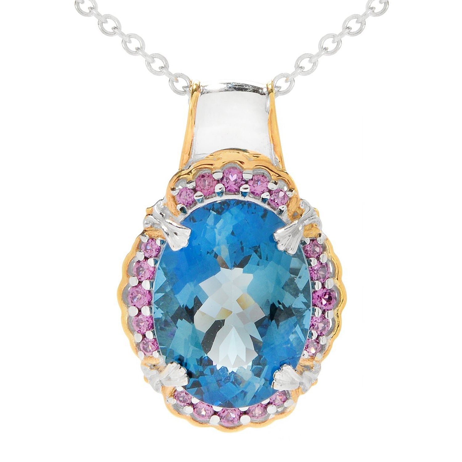 Gems en Vogue 11.26ctw Ultra-Faceted London Blue Topaz & Gemstone Halo Pendant