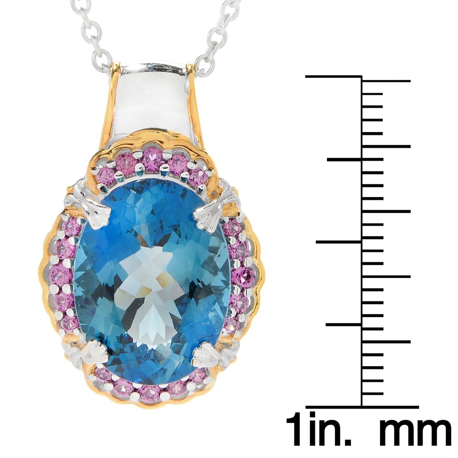 Gems en Vogue 11.26ctw Ultra-Faceted London Blue Topaz & Gemstone Halo Pendant