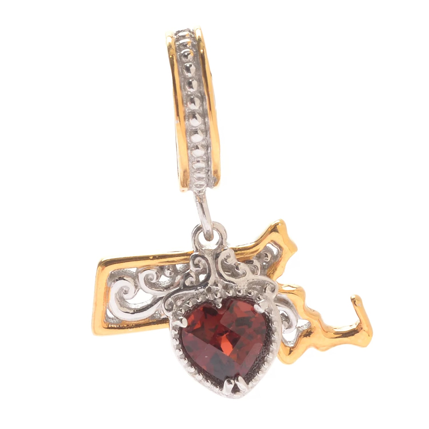Gems en Vogue 1.0ctw Garnet Heart & United States Drop Charm