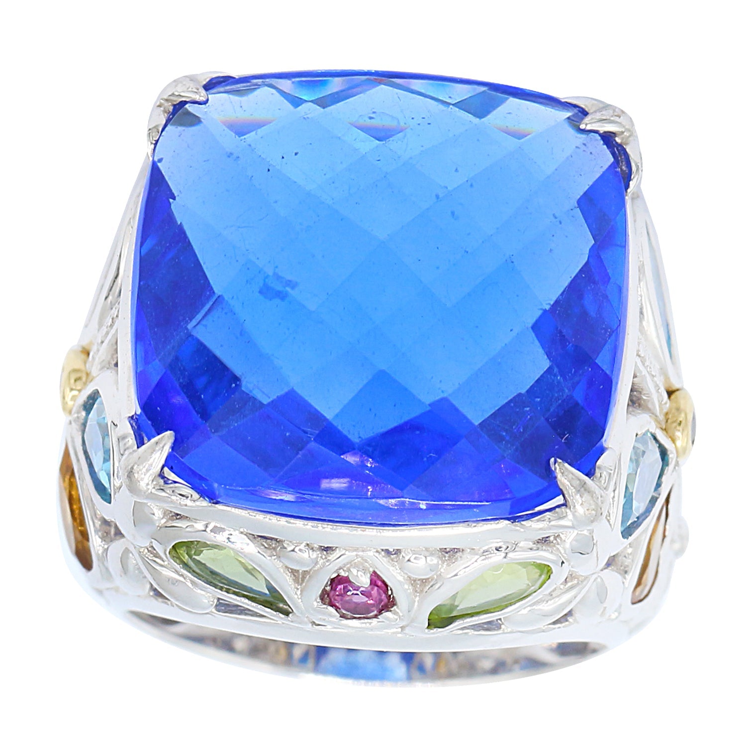 BBG Gems Two-tone Blue or Green Quartz Amethyst Peridot and Citrine Ring