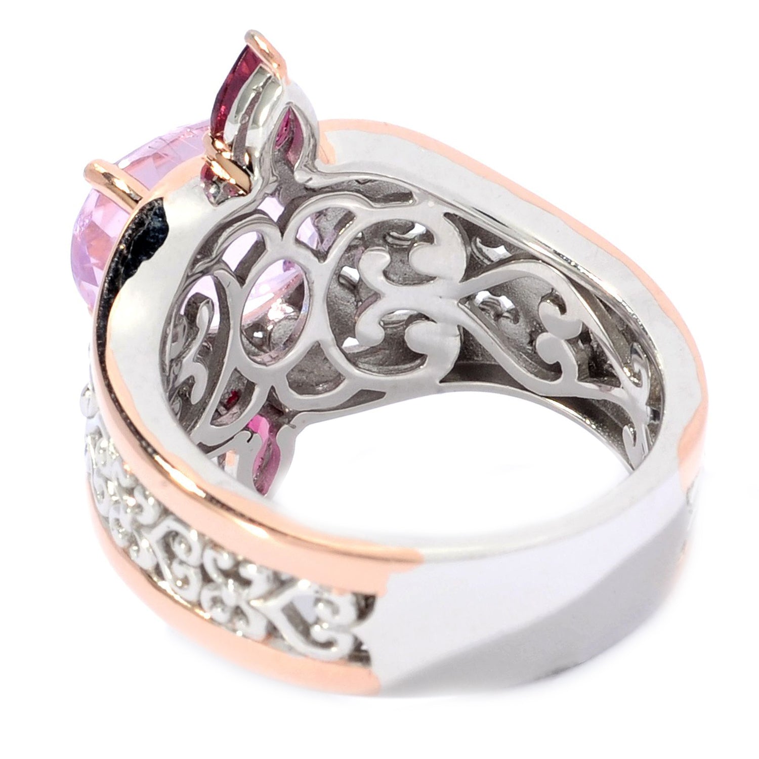 Gems en Vogue 3.96ctw Pastel Kunzite & Pink Tourmaline Scrollwork Ring