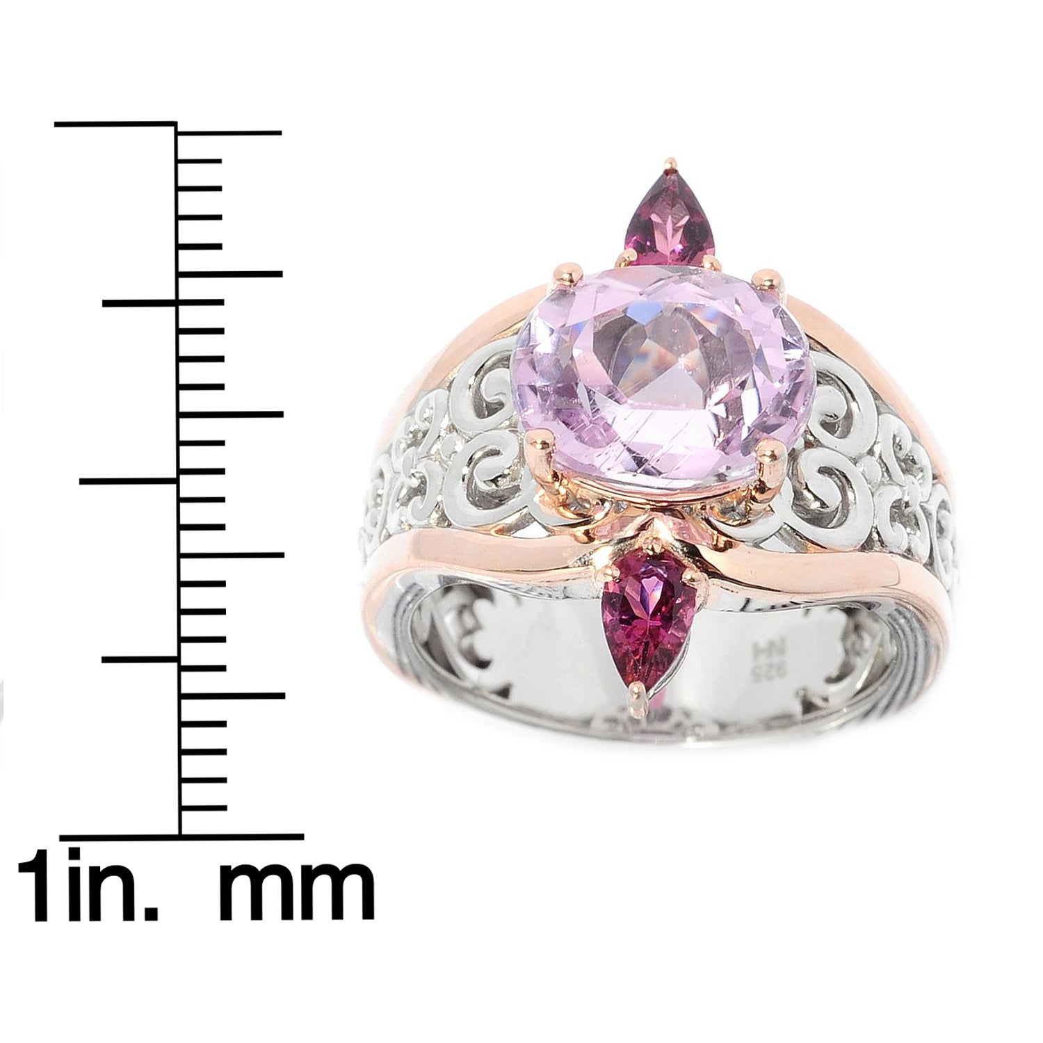 Gems en Vogue 3.96ctw Pastel Kunzite & Pink Tourmaline Scrollwork Ring