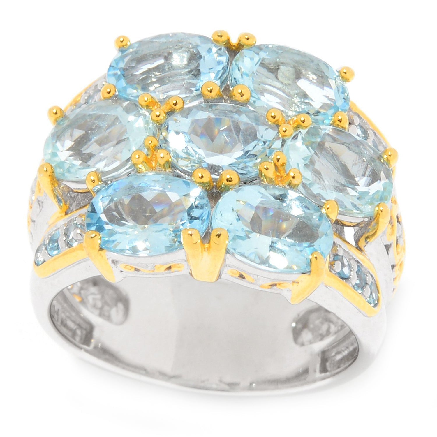 Gems en Vogue Aquamarine Swiss Blue Topaz Horizontal Cluster