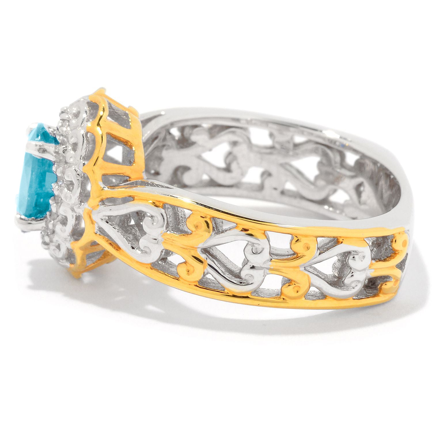 Gems en Vogue 1.58ctw Blue Zircon & White Zircon Halo Ring