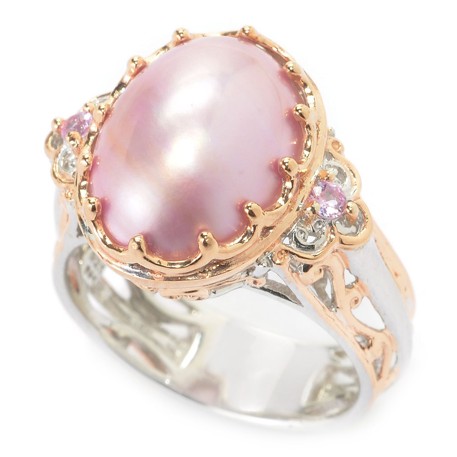 Gems en Vogue Pink Mabe Cultured Pearl & Rhodolite Heart Ring